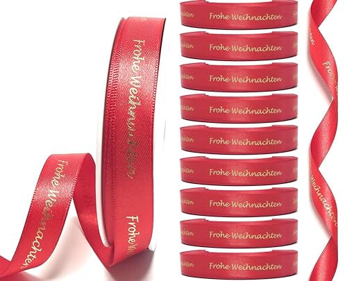 s.dekoda 10 Rollen Schleifenband á 25m x 15mm Frohe Weihnachten Rot - Gold Satinband Dekoband Weihnachtsband von s.dekoda