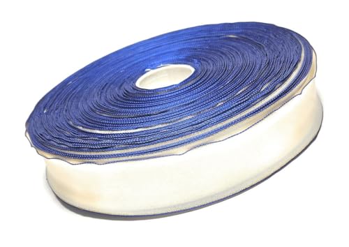 s.dekoda Dekoband Großrolle ca. 200 Meter x 50mm Creme (Cremeweiß) Gold Schleifenband Dekoband, blaue Kanten von s.dekoda