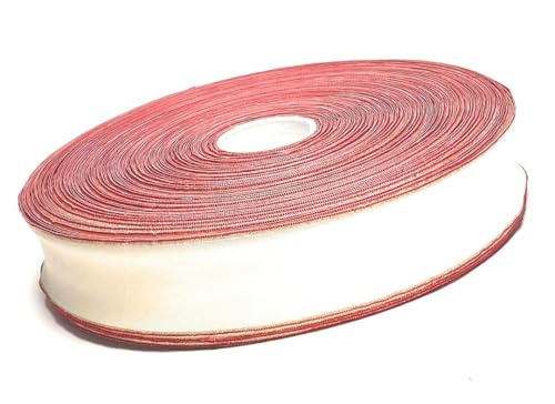 s.dekoda Dekoband Großrolle ca. 200 Meter x 50mm Creme (Cremeweiß) Gold Schleifenband Dekoband, rote Kanten von s.dekoda