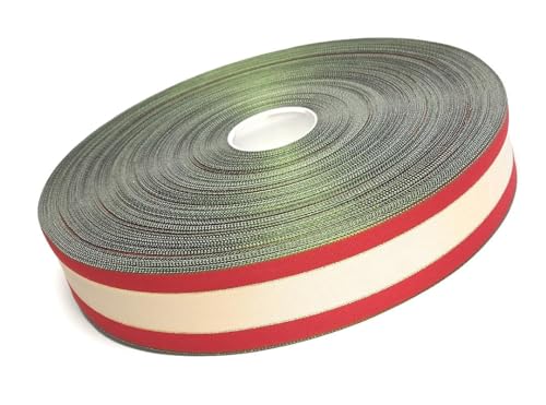 s.dekoda Dekoband Großrolle ca. 200 Meter x 50mm Creme (Cremeweiß) Rot Gold Schleifenband Dekoband, grüne Kanten von s.dekoda