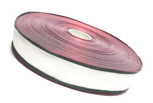s.dekoda Dekoband Großrolle ca. 200 Meter x 50mm Weiß (Cremeweiß) Grün Gold Schleifenband Dekoband, weinrote Kanten von s.dekoda