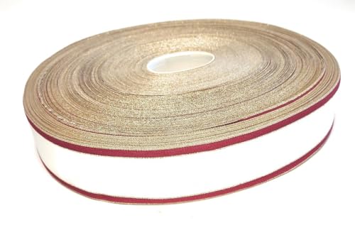 s.dekoda Dekoband Großrolle ca. 200 Meter x 50mm Weiß (Cremeweiß) Weinrot Gold Schleifenband Dekoband von s.dekoda