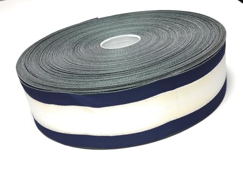 s.dekoda Dekoband Großrolle ca. 200 Meter x 80mm Weiß (Cremeweiß) Blau Silber Schleifenband Dekoband, grüne Kanten von s.dekoda