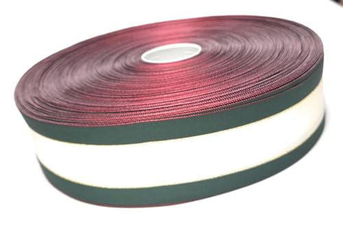 s.dekoda Dekoband Großrolle ca. 200 Meter x 80mm Weiß (Cremeweiß) Grün Gold Schleifenband Dekoband, weinrote Kanten von s.dekoda