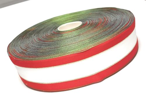 s.dekoda Dekoband Großrolle ca. 200 Meter x 80mm Weiß (Cremeweiß) Rot Gold Schleifenband Dekoband, grüne Kanten von s.dekoda