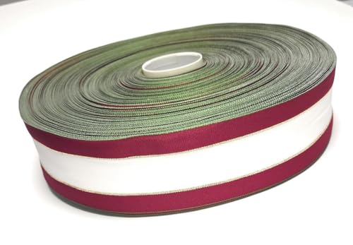 s.dekoda Dekoband Großrolle ca. 200 Meter x 80mm Weiß (Cremeweiß) Weinrot Gold Schleifenband Dekoband, grüne Kanten von s.dekoda