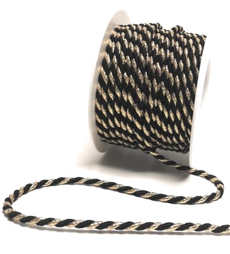 s.dekoda Kordel 15m x 4mm zweifarbig Schwarz - Gold Drehkordel Dekoband Kordelband Kordelschnur von s.dekoda