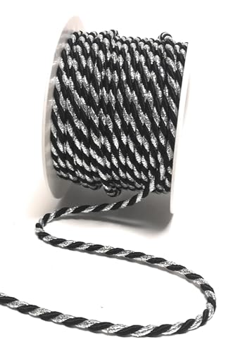 s.dekoda Kordel 15m x 4mm zweifarbig Schwarz - Silber Drehkordel Dekoband Kordelband Kordelschnur von s.dekoda
