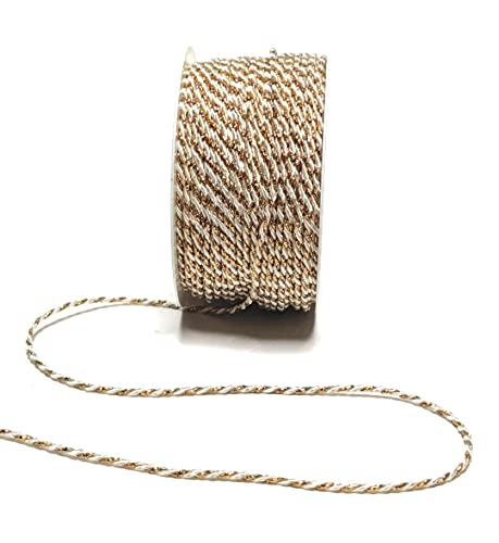 s.dekoda Kordel 50m x 2mm zweifarbig Weiß - Gold Drehkordel Dekoband Kordelband Kordelschnur von s.dekoda