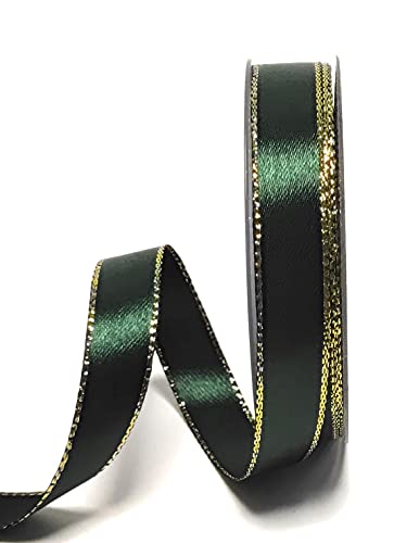 s.dekoda Satinband 25m x 15mm Grün mit Goldkante Doppelsatinband Geschenkband Weihnachtsband [1371] von s.dekoda