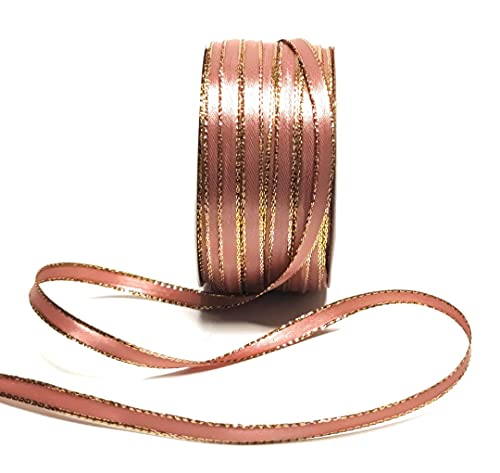 s.dekoda Satinband 50m x 6mm Altrosa - Gold Weihnachtsband Schleifenband Dekoband Geschenkband [1371] von s.dekoda