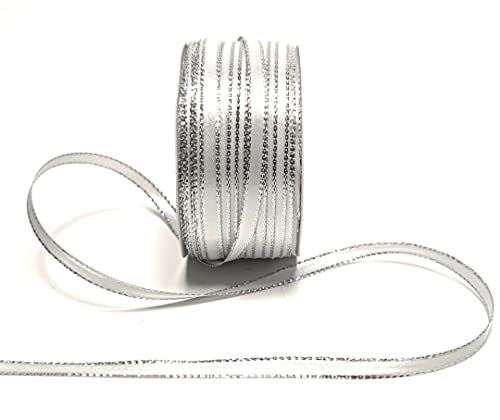 s.dekoda Satinband 50m x 6mm Weiß - Silber Weihnachtsband Schleifenband Dekoband Geschenkband [1371] von s.dekoda