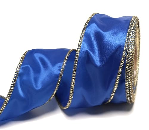 s.dekoda Schleifenband 10m x 50mm Blau - Gold Lurexkante Dekoband Geschenkband [D1109] von s.dekoda