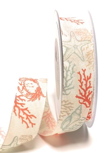 s.dekoda Schleifenband 18m x 25mm Creme Seestern Krabbe Koralle Dekoband Geschenkband von s.dekoda