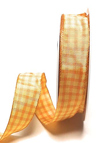 s.dekoda Schleifenband 20m x 25mm Gelb - Orange Karoband kariert Vichykaro Dekoband mit Draht [3850] von s.dekoda
