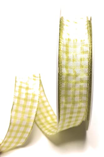 s.dekoda Schleifenband 20m x 25mm Hellgrün - Weiß Karoband kariert Vichykaro Dekoband mit Draht [3850] von s.dekoda
