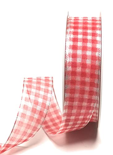 s.dekoda Schleifenband 20m x 25mm Rot - Weiß Organza Karoband kariert Vichykaro Dekoband mit Draht [9103] von s.dekoda