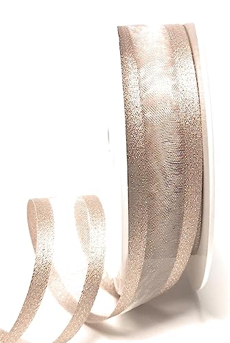 s.dekoda Schleifenband 20m x 25mm Taupe - Silber Organza mit seitlichen Streifen Dekoband Geschenband [8133] von s.dekoda