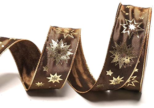 s.dekoda Schleifenband 20m x 40mm Braun - Gold Sterne Dekoband Geschenkband Weihnachten [5124] von s.dekoda