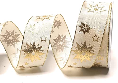 s.dekoda Schleifenband 20m x 40mm Creme - Gold Sterne Dekoband Geschenkband Weihnachten [5124] von s.dekoda