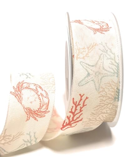 s.dekoda Schleifenband 20m x 40mm Creme Seestern Krabbe Koralle Dekoband Geschenkband von s.dekoda