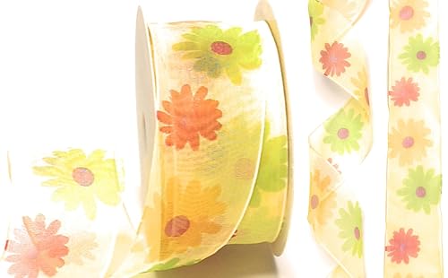 s.dekoda Schleifenband 20m x 40mm Gelb - Orange - Grün Blumen Blüten Organza Dekoband [D1169] von s.dekoda