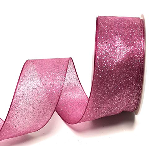 s.dekoda Schleifenband 20m x 40mm Pink Organza Flitter Glitter Glitzer Dekoband Geschenkband [D1205] von s.dekoda