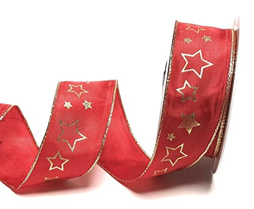 s.dekoda Schleifenband 20m x 40mm Rot - Gold Sterne Dekoband Geschenkband Weihnachten [1755] von s.dekoda