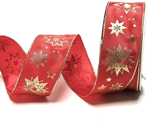 s.dekoda Schleifenband 20m x 40mm Rot - Gold Sterne Dekoband Geschenkband Weihnachten [5124] von s.dekoda
