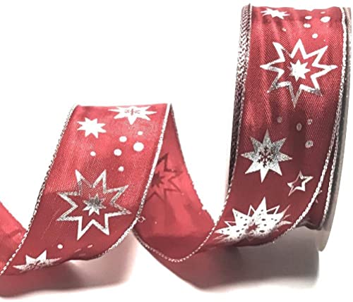 s.dekoda Schleifenband 20m x 40mm Rot - Silber Sterne Dekoband Geschenkband Weihnachten [5124-251] von s.dekoda
