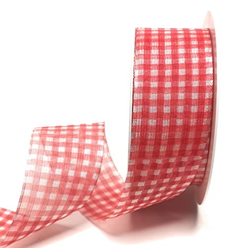 s.dekoda Schleifenband 20m x 40mm Rot - Weiß Karoband Organza kariert Vichykaro Dekoband mit Draht [9103] von s.dekoda