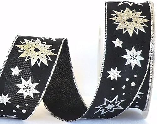 s.dekoda Schleifenband 20m x 40mm Schwarz - Silber Sterne Dekoband Geschenkband Weihnachten [5124] von s.dekoda