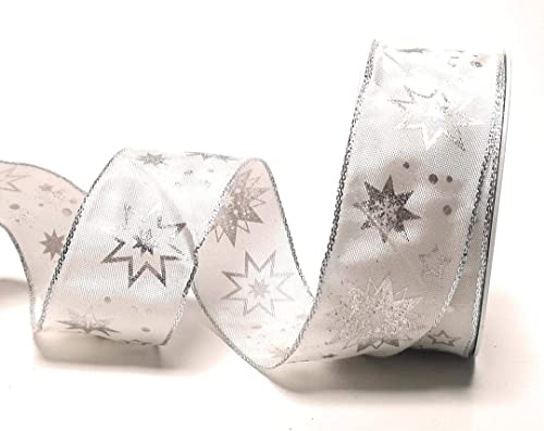s.dekoda Schleifenband 20m x 40mm Weiß - Silber Sterne Dekoband Geschenkband Weihnachten [5124] von s.dekoda