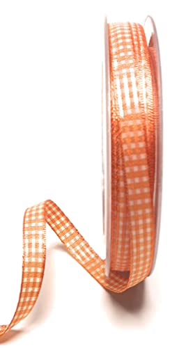 s.dekoda Schleifenband 20m x 8mm orange - weiß Karoband kariert Vichykaro Dekoband von s.dekoda