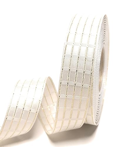 s.dekoda Schleifenband 25m x 25mm Weiß - Gold gestreift Lurexstreifen Dekoband Geschenkband [D1070] von s.dekoda