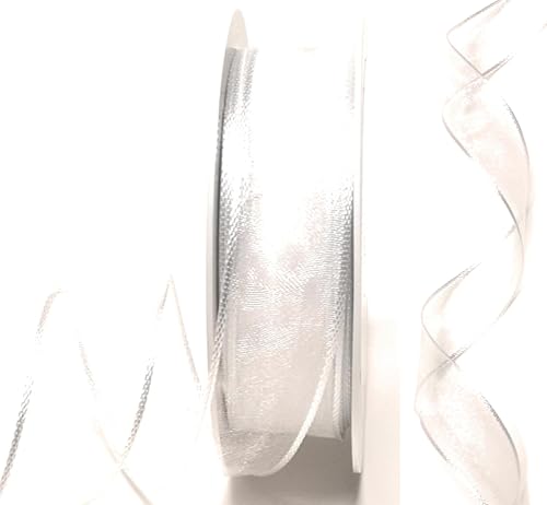 s.dekoda Schleifenband 25m x 25mm Weiß Organza mit formbaren Drahtkanten Geschenkband Organzaband von s.dekoda