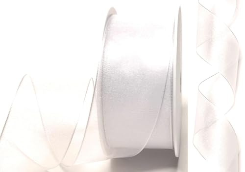 s.dekoda Schleifenband 25m x 40mm Weiß Organza mit formbaren Drahtkanten Geschenkband Organzaband von s.dekoda