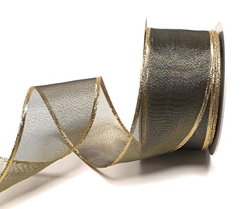 s.dekoda Schleifenband 25m x 60mm Gold - Schwarz Lurexgitter Dekoband Goldband mit Draht [5260] von s.dekoda