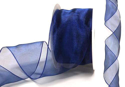 s.dekoda Schleifenband Organza 25m x 60mm Dunkelblau Blau Organzaband mit formbaren Drahtkanten Geschenkband [D3142-144] von s.dekoda