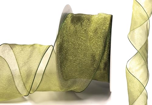 s.dekoda Schleifenband Organza 25m x 60mm Moosgrün Grün Organzaband mit formbaren Drahtkanten Geschenkband [D3142-857] von s.dekoda