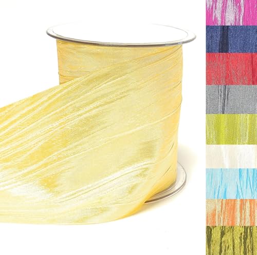 s.dekoda Tischband Crash 15m x 100mm Gelb Crashband glänzend Dekoband Crashstoff Knitterband [D2234-215] von s.dekoda