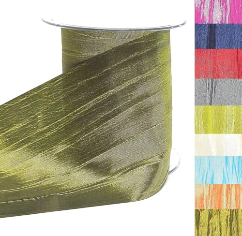 s.dekoda Tischband Crash 15m x 100mm Olivgrün Grün Crashband glänzend Dekoband Crashstoff Knitterband [D2234-500] von s.dekoda