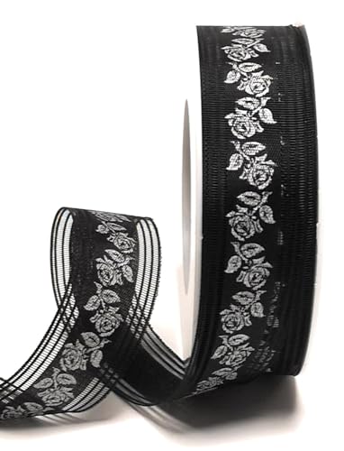 s.dekoda Trauerband 25m x 25mm Schwarz mit Rosen Dekoband Schleifenband Trauerschleife [5317] von s.dekoda