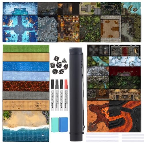 DND Map 32 Terrain 61 x 91,4 cm, 43,2 x 43,2 cm, 33 x 43,2 cm, doppelseitig, trocken abwischbar, Kampfmatten für Dungeons & Dragons, Spiel mit Würfel-Set, Clips, Radiergummi, Markern DND Map 32 Terrain 61 x 91,4 cm, 43,2 x 43,2 cm, 33 x 43,2 cm, doppelseitig, trocken abwischbar, Kampfmatten für Dungeons & Dragons, Spiel mit Würfel-Set, Clips, Radiergummi, Markern von sabermaster