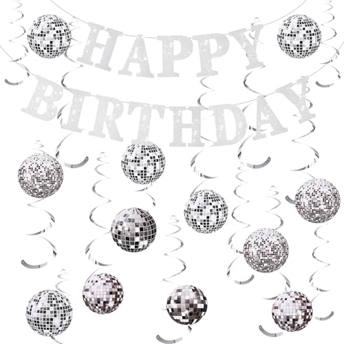 Discokugel-Dekorationen mit "Happy Brithday"-Banner, Disco-Party-Dekoration, 70er-Jahre, Disco-Kugel, hängende Wirbel, Deckendekoration für Retro-Disco-Fieber, Party, Geburtstag, Partyzubehör, 37 Discokugel-Dekorationen mit "Happy Brithday"-Banner, Disco-Party-Dekoration, 70er-Jahre, Disco-Kugel, hängende Wirbel, Deckendekoration für Retro-Disco-Fieber, Party, Geburtstag, Partyzubehör, 37 von saerryor