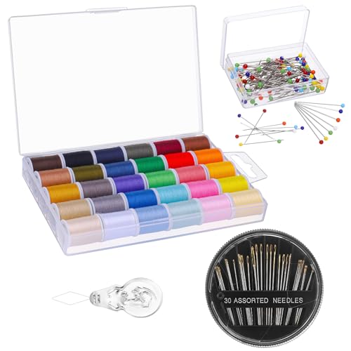 Handliche Polyester-Nähgarne, Allzweckgarn-Set, geeignet für Hand- und Maschinennähen, inklusive schwarz-weißen Nähgarnen, Handnähnadeln, Nähnadeln (45 m pro Rolle) von saerryor