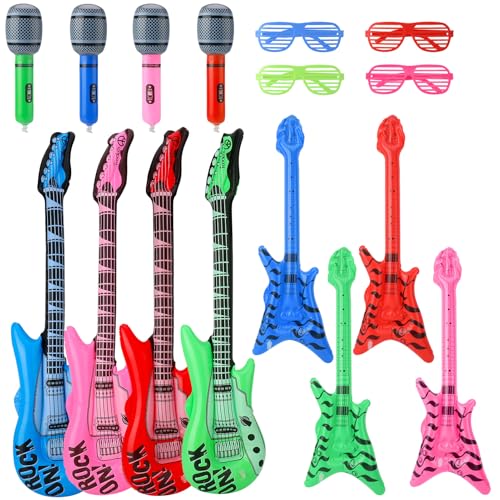 saerryor Aufblasbare Party-Requisiten, aufblasbare Gitarre, Bass-Mikrofon mit Brille, Party-Dekorationen, Gastgeschenke, Rockstar-Ballon, Musikinstrument, Foto-Requisiten, Partyzubehör für 70er-, saerryor Aufblasbare Party-Requisiten, aufblasbare Gitarre, Bass-Mikrofon mit Brille, Party-Dekorationen, Gastgeschenke, Rockstar-Ballon, Musikinstrument, Foto-Requisiten, Partyzubehör für 70er-, von saerryor