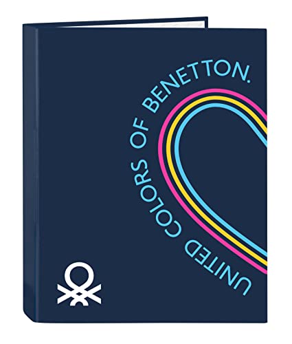 BENETTON Love - Ordner mit 4 Ringen, ideal für Kinder verschiedener Altersgruppen, bequem und vielseitig, Qualität und Strapazierfähigkeit, 26,5 x 33 cm, Marineblau von safta