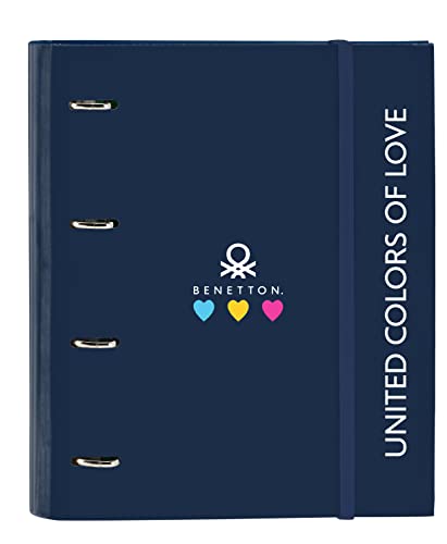 BENETTON Love Ringbuch mit 4 Ringen, 35 cm, mit 100 A4-Blättern, ideal für Kinder verschiedener Altersgruppen, bequem und vielseitig, Qualität und Stärke, 27 x 3,5 x 32 cm, Marineblau von safta