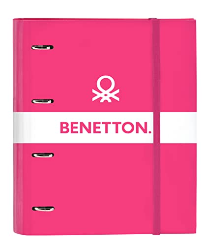 Safta BENETTON Raspberry - 4 Ringe, 35 cm, mit 100 A4-Blättern, ideal für Kinder verschiedener Altersgruppen, bequem und vielseitig, Qualität und Stärke, 27 x 3,5 x 32 cm, Fuchsia von safta